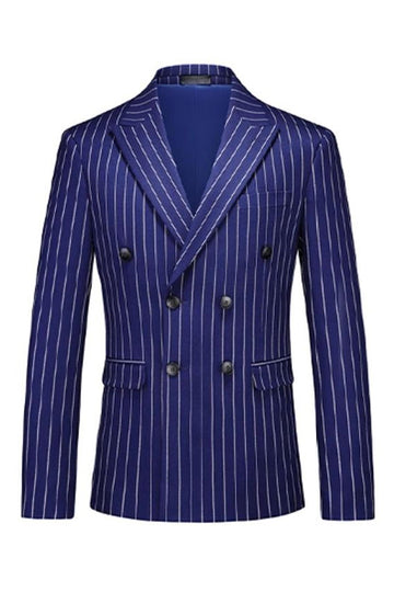 Blue Peak Lapel Striped 2-piece Men Suits